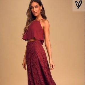 Lulu's Wine Red Lace Two-Piece Maxi Dress
